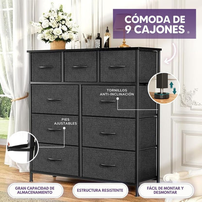 Cómoda de 9 Cajones: Almacenamiento Versátil para el Hogar